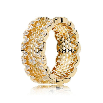 The Pink Pigs Fine Fashion Jewelry-Ring Size 8 out of stock Honey Bee Honeycomb Ring in 925 Sterling Silver with 18K Gold Plating